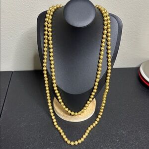 Kissaka Freshwater Pearl Long Strand Elegant Gold Tone Beaded Necklace